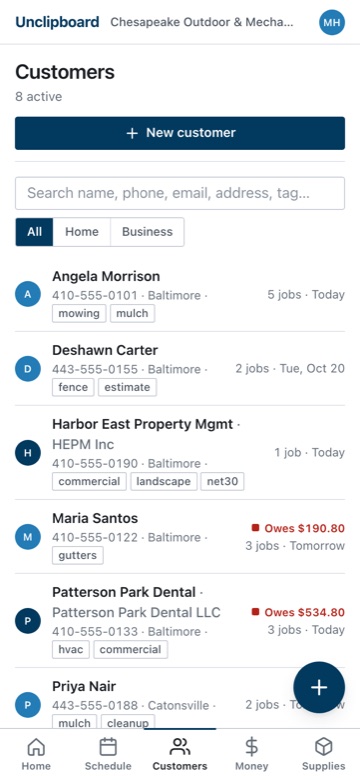 Unclipboard customer list