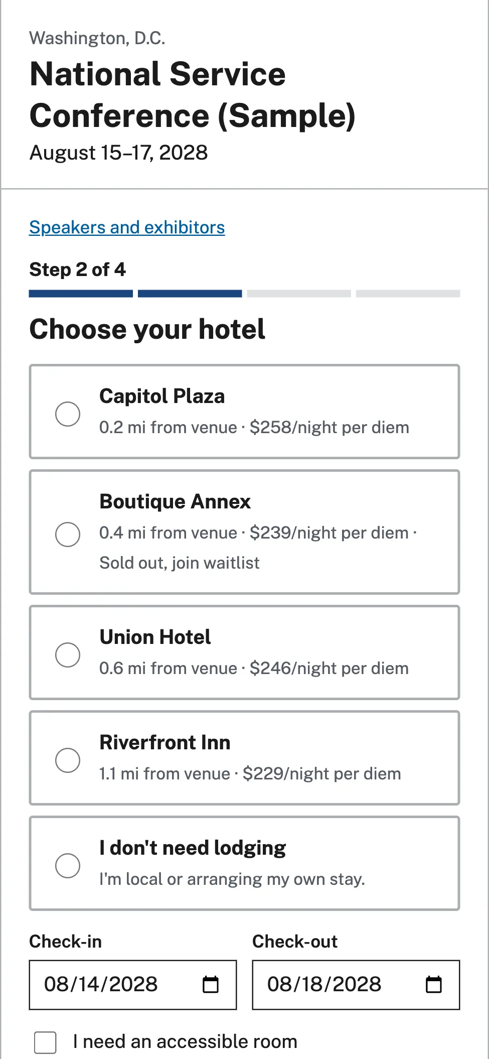 Unpodium hotel partner room list on a phone, sample data